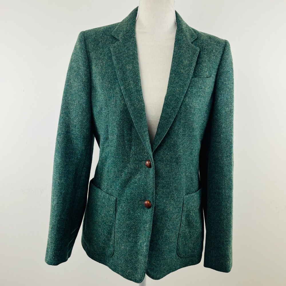 Vintage John Meyer Green Wool Blazer Jacket Woven Buttons Sz 10